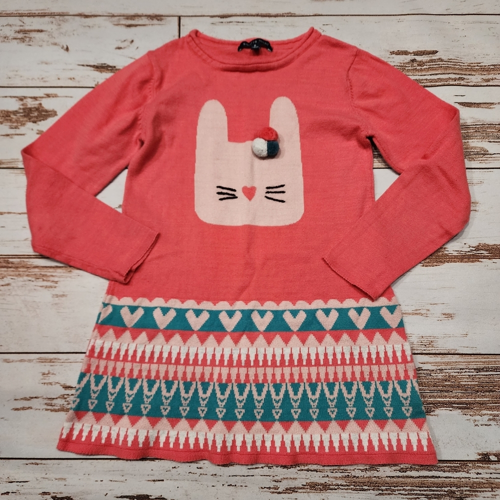 🌺3/$20 Souris Mini sweater dress melon pom pom cat long sleeve girls 6